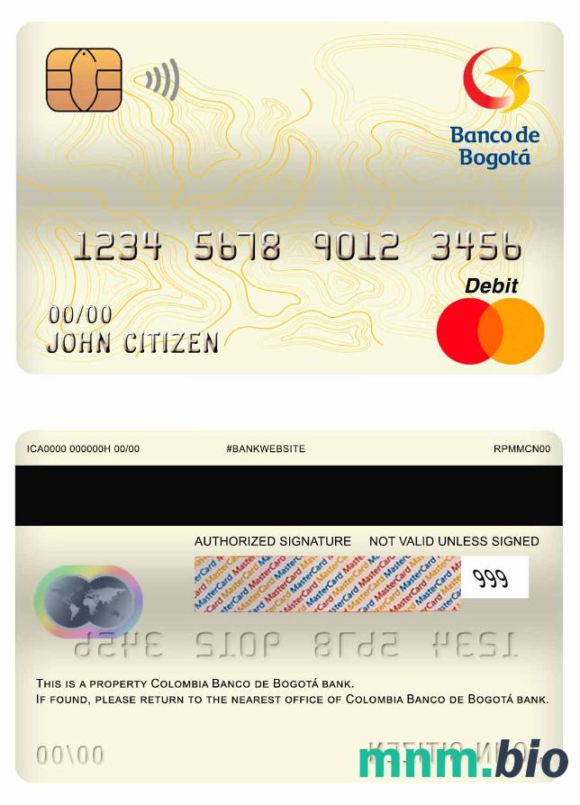 Colombia Banco de Bogotá bank master debet karta przykład w formacie PSD